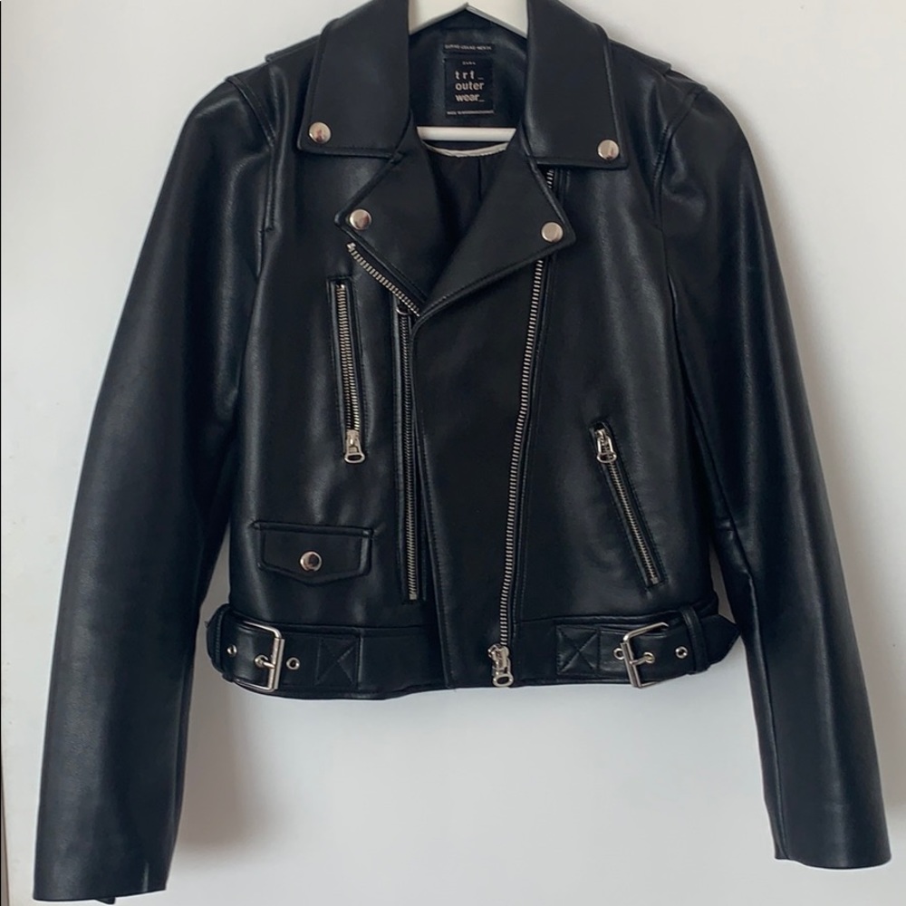 Zara trf outerwear Black Faux Leather Moto Jacket